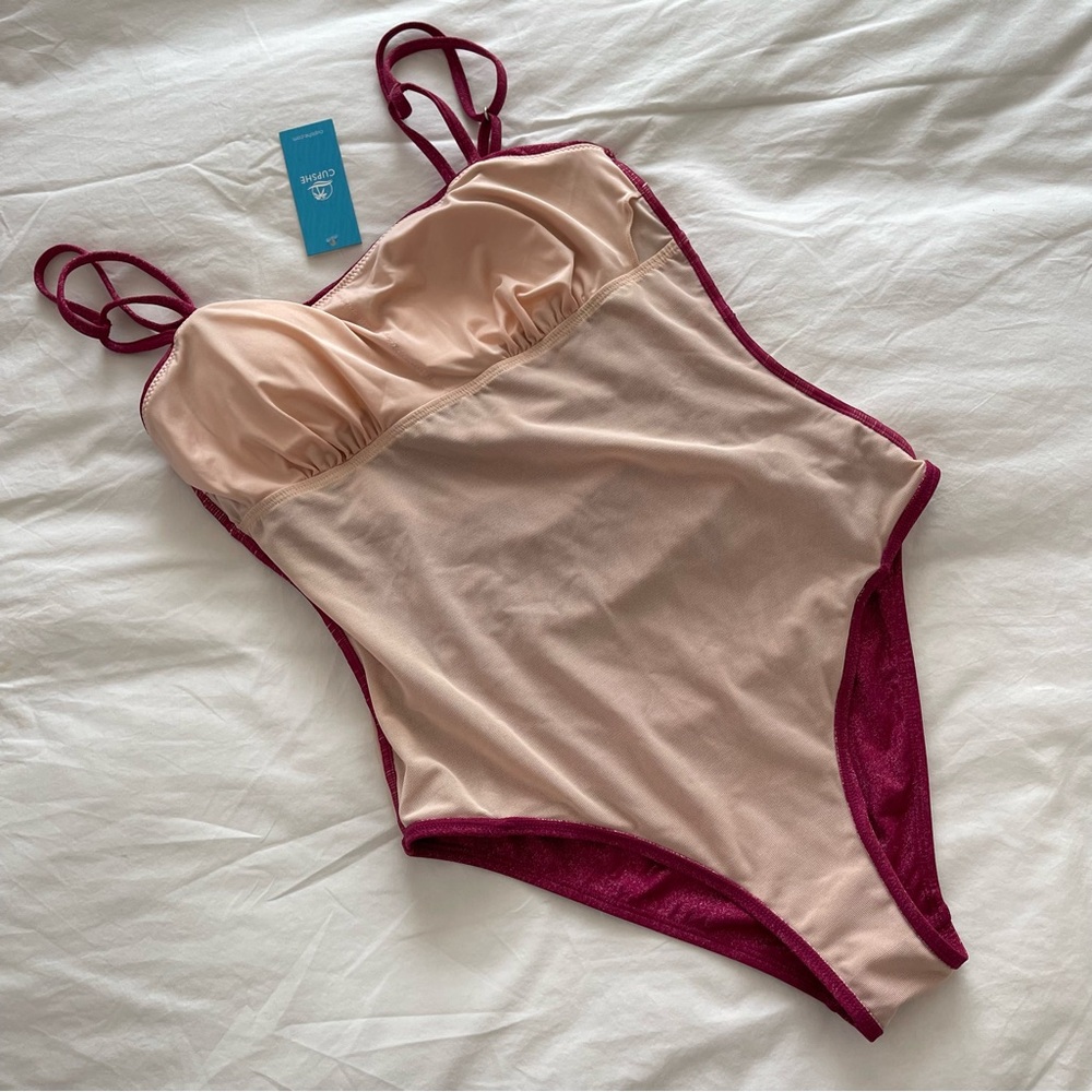 Cupshe Square Neck Ruched Burgundy One Piece Swimsuit, Size M - Picture 7 of 11
